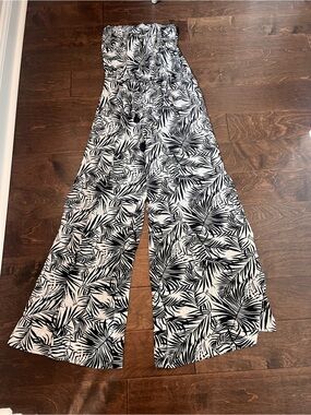 Elan Black & White Wide-Leg Palm Print Jumpsuit/Coverup